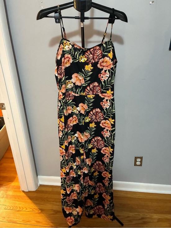 Pants - Floral Black Jumpsuit with Pink & Coral Blooms